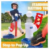 EagleStone 2 in 1 T Ball Set for Kids 3-5, Tee Ball Set for Toddlers with Step on Pitching Machine, Adjustable Batting Tee, Tball Bat and 6 Balls, Outdoor Baseball Christmas Toy Gift for Boys & Girls