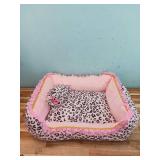 Gigreinc Dog Bed for Small Dogs - Cute Pink Leopard Dog Bed,Cat Beds for Indoor Cats Washable - Square Shape Cat Dog Sofa Bed Pet House Nest Cave(M, 20.8" L x 18" W x 5.5"