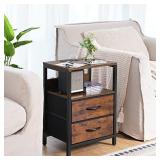 Yoobure Nightstand with Charging Station, Small Night Stand with Fabric Drawers and Storage Shelf for Bedrooms, Small Spaces, Bedside Table with USB Ports & Outlets