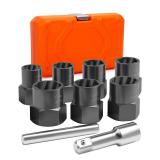 RUNEVER 9PCS Bolt Extractor Kit Heavy Duty, 1/2" Drive Impact Lug Nut Remover Tool, Nut Extractor Set Large Size 17-27mm For Removing Stripped, Damaged, Rounded off and Rusted Nuts, Bolts, Studs