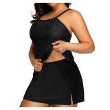 Yonique Women Two Piece Plus Size Tankini with Skirt Tummy Control Bathing Suits High Neck Swimsuits Black 24Plus