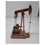 Ebros Gift Rustic Vintage Nodding Donkey Pumpjack Oil Derrick Rig Prototype Sculpture in Cream Faux Wood Finish Wild West Pumpjack On Platform Model Home Decor Western Antiqued Figurine