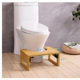 7 Inches Bamboo Toilet Stool Squat for Adults, Collapsible Poop Stool for Bathroom, Potty Step Stool with Non-Slip Strip, Improve Bathroom Posture and Comfort, Natural Color