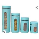 Kitchen Canisters Set For Countertop By Home Basics | Retro-Styled Canisters For Kitchen Counter | Stainless Steel and Glass, See-Through Windows (Turquoise), 3 Pieces