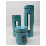 Kitchen Canisters Set For Countertop By Home Basics | Retro-Styled Canisters For Kitchen Counter | Stainless Steel and Glass, See-Through Windows (Turquoise), 3 Pieces