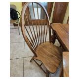 Rustic wood table with eight chairs, and two leaves, 63 1/2 in Long and 44 in wide, without leaves