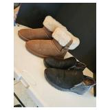 One pair suede bear paw size 10 boots, one pair size 10 black flats