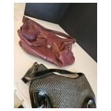 Maroon Dana Buckman purse, one black and gray Sak purse