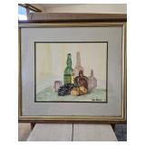 16x18 framed original of bottles and fruit, by Tom Rabuckle, 1968