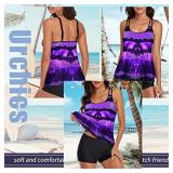 Urchics Womens Gray Tankini Swimsuit Tank Top Two Piece Bathing Suits with Boyshorts Ink Purple Large