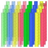 12 Inch Plastic Rulers, 32 PCS Transparent Assorted Color Metric Bulk Rulers with Inches Centimeters Millimeter. Measuring Drawing Tool for Kids, Ideal Back to School Office Home Supplies