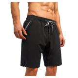 SILKWORLD Mens Swim Trunks Quick Dry Bathing Suit with Zip Pockets Summer Beach Drawstring Closure Swimwear Shorts for Men,Black,Large