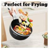 Dezin Hot Pot Electric Upgraded, Non-Stick Saut Pan, Rapid Noodles Electric Pot, 1.5L Mini Portable Hot Pot for Steak, Egg, Fried Rice, Ramen, Oatmeal, Soup with Power Adjustment(Egg Rack Included)