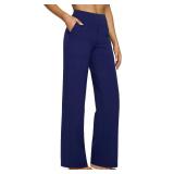 G4Free Women Fashion Yoga Dress Pants with Pockers for Women Wide Leg Sweatpants Stretch for Lounge Business Casual(Royal Blue,M,33")