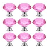 Ousyaah 9 Pack Crystal Glass Cabinet Knobs, Dresser Drawer Furniture Door Knob Pulls Handles for Kitchen, Wardrobe and Cupboard (Pink)