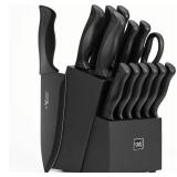 Knife Sets for Kitchen with Block, HUNTER.DUAL 15 Pcs Kitchen Knife Set with Block Self Sharpening Dishwasher Safe, Anti-slip Handle, Black Retail $99