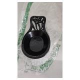 Spoon Rest for Stove Top - Vintage Robust & Unbreakable Cast Iron Spoon Rest Ladle Holder for Kitchen Counter with Flower Pattern, Black