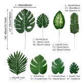 Recosis 98 Pieces 8 Kinds Tropical Party Decorations Jungle Monstera Leaves Safari Leaves, Artificial Palm Leaves with Faux Stem for Hawaiian Luau Party Jungle Beach Table Leave