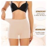 Womens Slip Shorts for Under Dress Seamless Shapewear Boyshorts Tummy Control Panties Shaping Shorts(#1 Beige(mid rise),Medium)