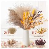 HUMINBO Fall Decor Autumn Decorations for Home Thanksgiving Table Boho Flowers Orange Pampas Grass Fluffy Dried Flower Bouquet Dry Pompas 17 95 Pcs Pompous (Orange)