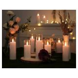 Amagic Pure White Flameless Candles, Battery Operated Candles, Acrylic Flickering LED Pillar Candles with Remote Control and Timer, 3D Wick, Yellow and Blue Glow, D2.2 xH5 6 7, Set of 9