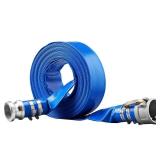 VEVOR Pool Backwash Hose, 2 in x 50 ft, Heavy Duty PVC Flat Pool Discharge Hose with Aluminum Camlock C & E Fittings, Clamps, for Swimming Pools Waste Water Drain, Blue