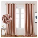 HOMEIDEAS 2 Panels Faux Silk Curtains Blush Pink Blackout Curtains for Bedroom 52 X 108 Inch Room Darkening Satin Drapes/Curtains, Thermal Insulated Blackout Window/Indoor Curtains for Living Room