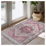 BRICHOEE Berry Rugs 4x6 Vintage Machine Washable Rugs Ultra Thin Indoor Area Rugs for Living Room Bedroom Laundry Room Boho Non Slip Backing Throw Rugs Berry Multi