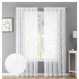 NHNHN Sheer Curtains 108 inch Length 2 Panels Set, Embroidered Semi Sheer Voile Curtain Panels, Rod Pocket Light Filtering Leaf Sheer Curtains for Living Room (Van Gogh