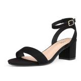 DREAM PAIRS Womens Open Toe Ankle Strap Low Block Chunky Heels Sandal Party Dress Pumps Shoes, Black/Suede   8 (Carnival)