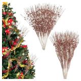 15.7" Xmas Glitter Berry Stems, Rose Gold