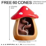 Cute Mushroom Incense Holder, 60 Cones, Brown