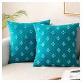 MIULEE Teal Decorative Boho Throw Pillow Covers Rhombic Jacquard Pillowcase Soft Square Cushion Case for Summer Couch Sofa Bed Bedroom Living Room Pack of 2, 20x20 Inch