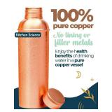 Kitchen Science Designer Copper Water Bottle of 34 Oz/1000 ml with Carrying Canvas Bag & Sleeve| 100% Pure Copper Bottle for Drinking Water | Leak-Proof | Authentic Ayurvedic Copper Water Bottle