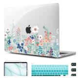 CISSOOK Compatible with MacBook Pro 13 inch Case M2 2023 2022 2021 2020 Model M1 M2 A2338 A2289 A2251, Protective Hard Case Floral Cover with Keyboard Cover for MacBook Pro 13 - Green Wildflowers