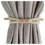 Curtain Tiebacks Rustic Holdbacks for Drapes, Farmhouse Tie Backs for Curtains, Cotton Jute Rope with Wood Club, Natural Boho Decor Shabby Chic Drapery Holder, Pack-2