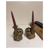 2 Angel holding columns candle holders