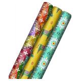 Hallmark Holiday Wrapping Paper w/ Cut Lines on Reverse (3 Rolls: 120 sq. ft. total per box) Multi Color Patchwork, Donkeys for Christmas, Kwanzaa & Three Kings Day Retail: $15.99