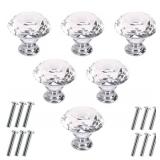 Akstore 6 Pcs Crystal Glass Cabinet Knobs 30mm Diamond Shape Drawer Kitchen Cabinets Dresser Cupboard Wardrobe Pulls Handles (30mm, Clear)