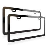 Deselen License Plate Frame, Metal Thin Stainless Steel with 2 Holes Screw Cap, 2 Pack ((Top Purchased) Matte Black)