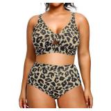 Daci Women Plus Size Bikini Set High Waisted Swimsuits Two Piece Bathing Suits Tummy Control Swimwear Leopard 18 Plus