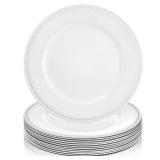 Okllen 12 Pack Plastic Round Charger Plates, 13 Dinner Chargers Decorative Plates with Beaded Rim, Embossed Charger Serving Plates for Wedding, Catering Event, Tabletop Decor, White