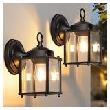 MATAMEYE Outdoor Wall Lantern, Exterior Waterproof Wall Sconce Light Fixtures, Black Front Door Wall Lighting with Clear Beveled Glass Shade, 2 Pack