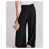 ANRABESS Women Linen Palazzo Pants Summer Boho Wide Leg High Waist Casual Lounge Pant 2024 Beach Travel Vacation Outfits Black Medium