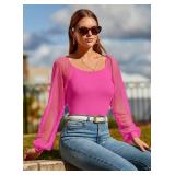 DOROSE Womens Summer Tops Trending Sexy Long Sleeve T Shirts Hot Pink Small