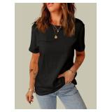 EVALESS Oversized T Shirts for Women Fashion 2024 Casual Crewneck Short Sleeve Tee Spring Summer Trendy Tops Loose Fit Distressed Lightweight Solid Color Tshirts Blouse Black XX Large