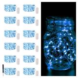 12 Pack Blue Fairy Lights Battery Operated, 7FT 20LED Valentines Day Lights Battery Operated Waterproof Silver Wire for DIY Mason Jar Bedroom Birthday Wedding Christmas Decorations String Lights