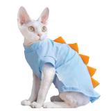 Bonaweite Sphynx Cat Clothes, Dinosaur Design Cat Shirts for Cats Only, Hairless Cat Sweater, Breathable Cat Daily Wear Clothes for Devon Rex Cats Summer, Kitten Costume T Shirts with Sleeves for Cats