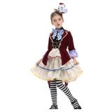 CR ROLECOS Mad Hatter Costume for Girls Kids Fairytale Tea Party Dress Outfit Child Halloween Costumes Suit XL