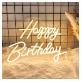 Happy Birthday Neon Sign, Happy Birthday Light Up Sign, Neon Happy Birthday Sign, Happy Birthday Led Sign for Backdrop All Birthday Party Decoration USB Powered Warm White,16.5x 12 (Plug not provided)